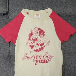 PacSun Surfer Boy Pizza Tee - Red and Cream